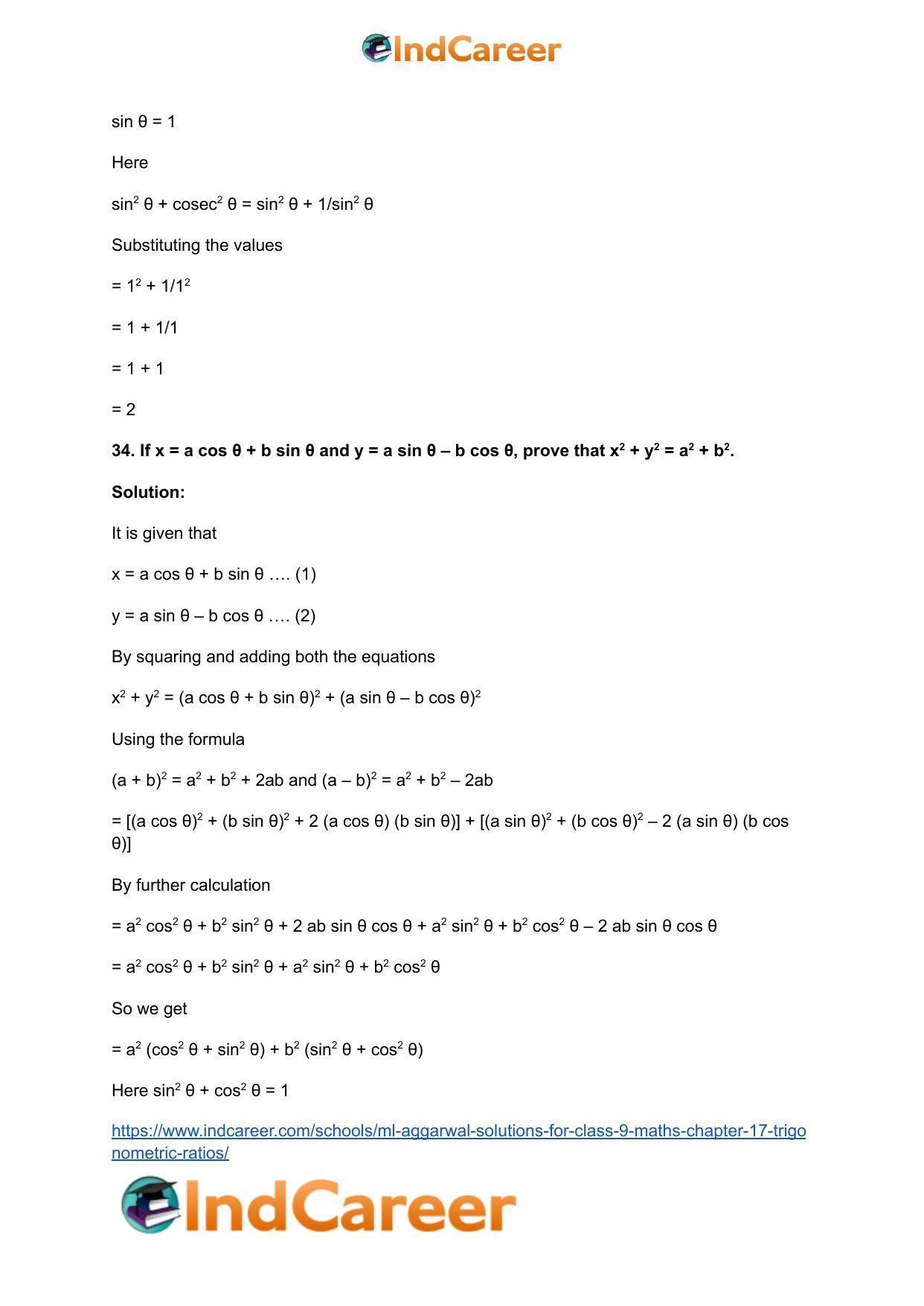 ML Aggarwal Solutions for Class 9 Maths Chapter 17- Trigonometric Ratios - Page 77