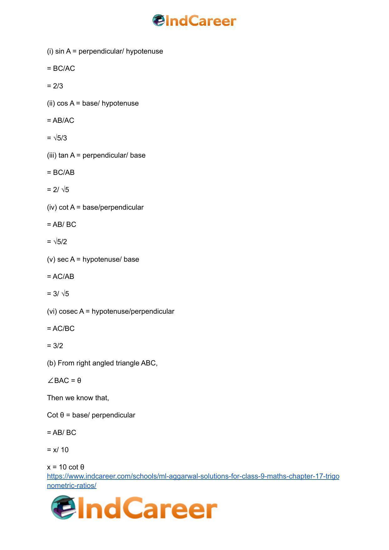 ML Aggarwal Solutions for Class 9 Maths Chapter 17- Trigonometric Ratios - Page 81