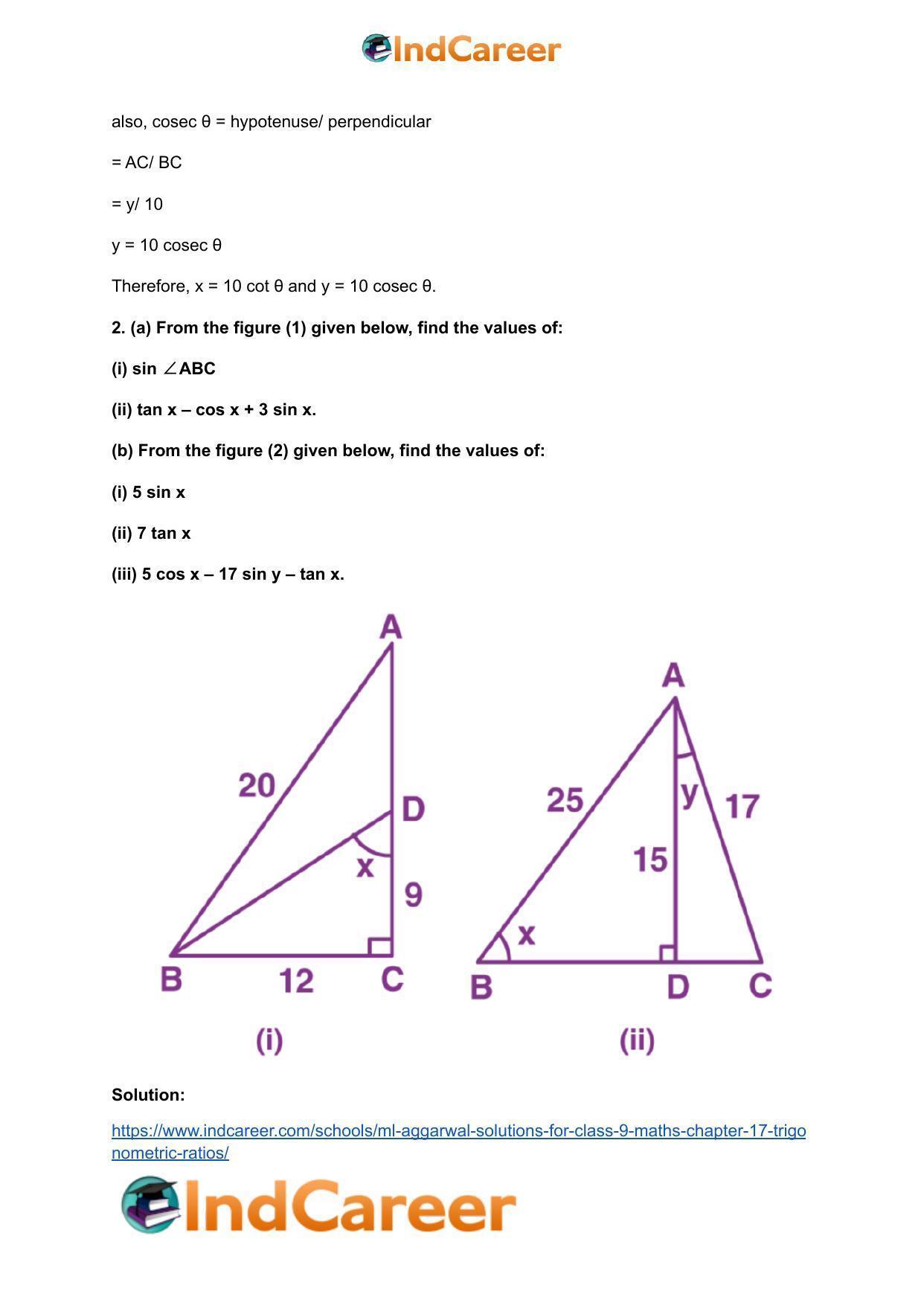 ML Aggarwal Solutions for Class 9 Maths Chapter 17- Trigonometric Ratios - Page 82