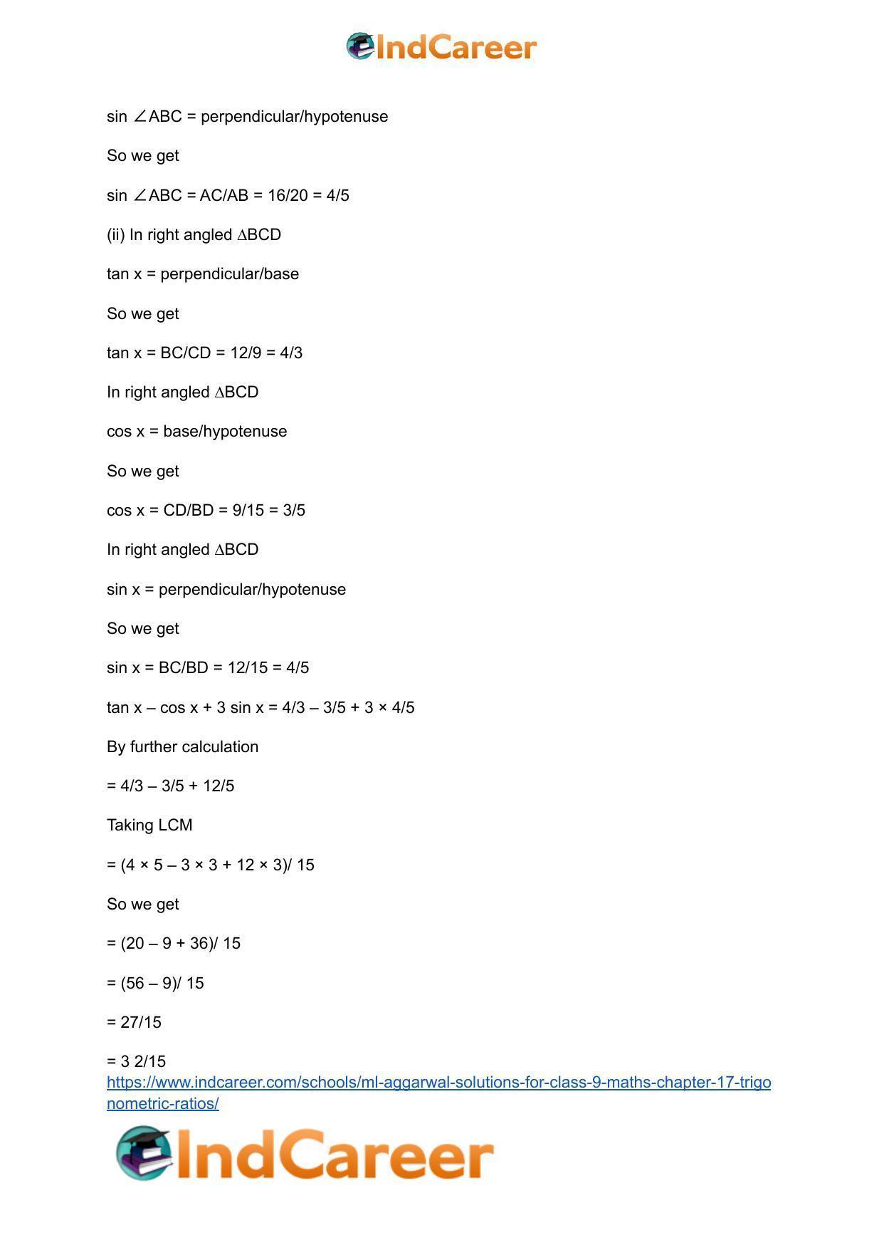 ML Aggarwal Solutions for Class 9 Maths Chapter 17- Trigonometric Ratios - Page 84