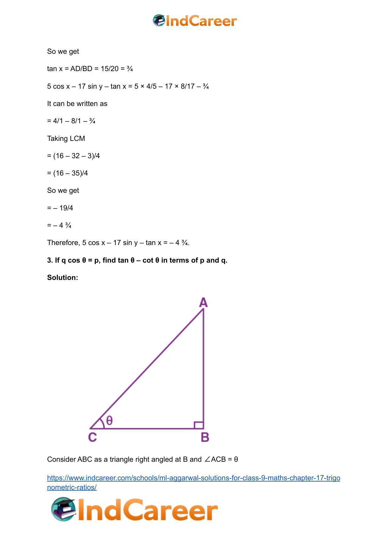 ML Aggarwal Solutions for Class 9 Maths Chapter 17- Trigonometric Ratios - Page 87