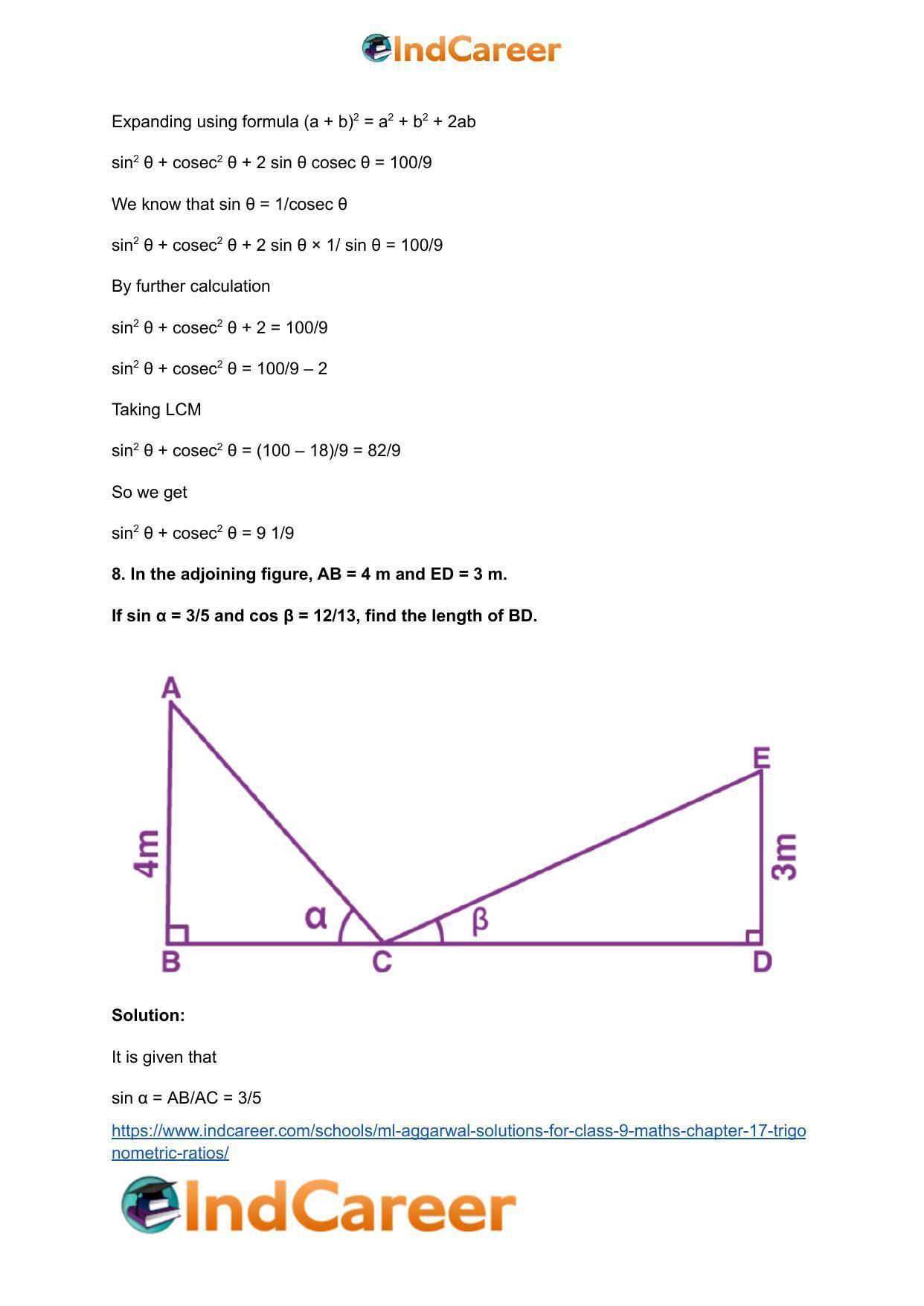 ML Aggarwal Solutions for Class 9 Maths Chapter 17- Trigonometric Ratios - Page 94