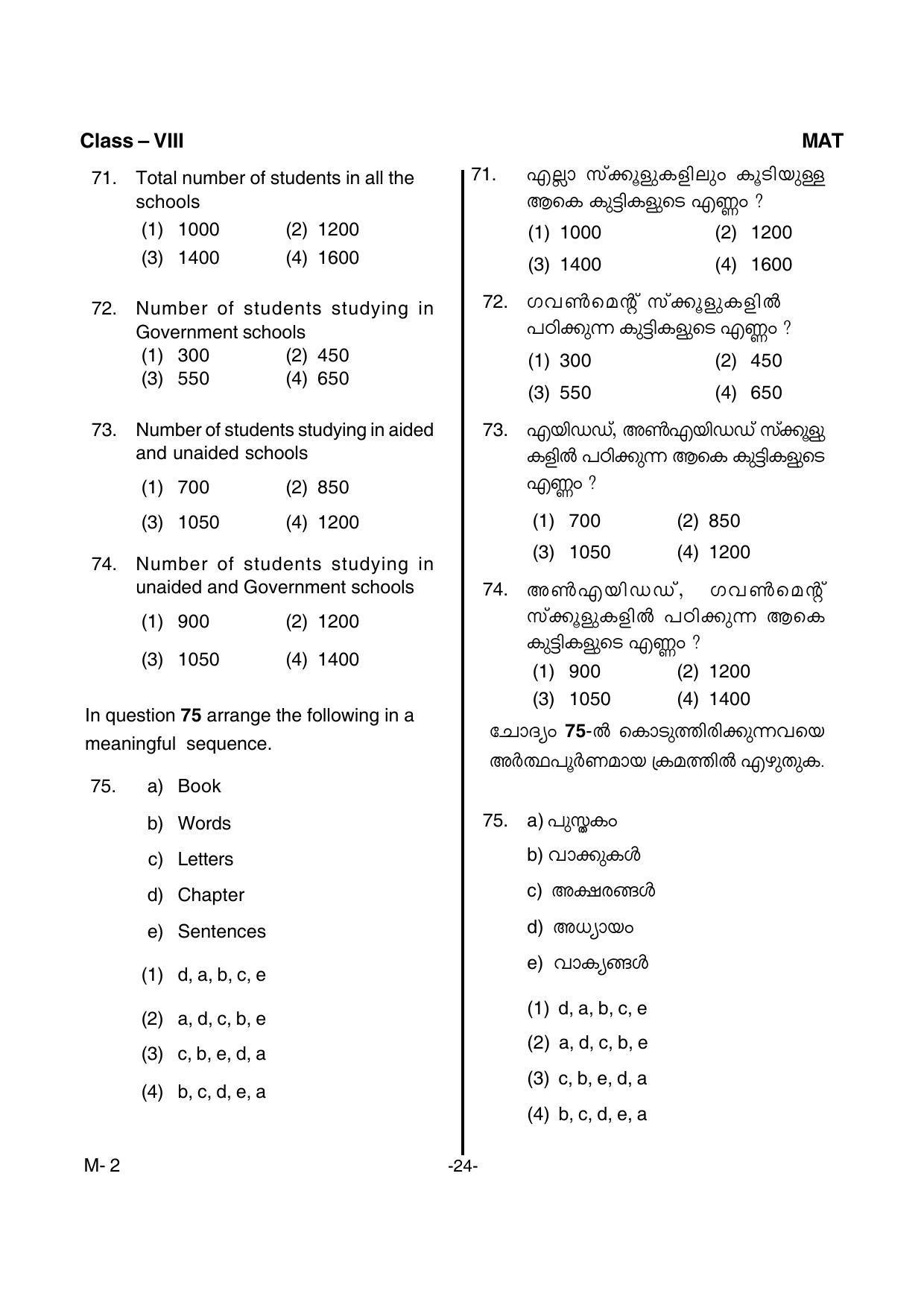 Kerala NTSE 2016 MAT Question Paper - Page 26