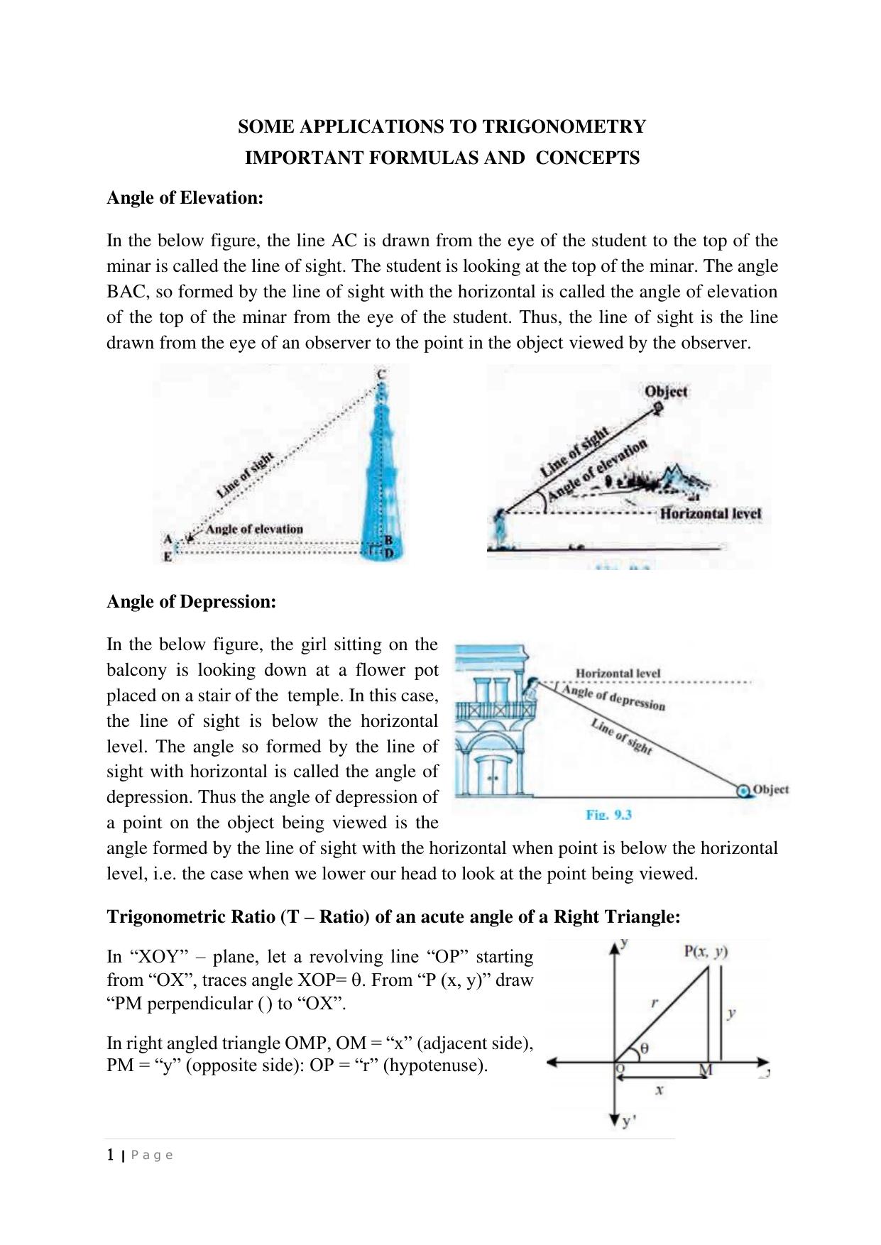 JKBOSE Class 10 Maths: CHAPTER 9 Applications of Trigonometry Question Bank - Page 1