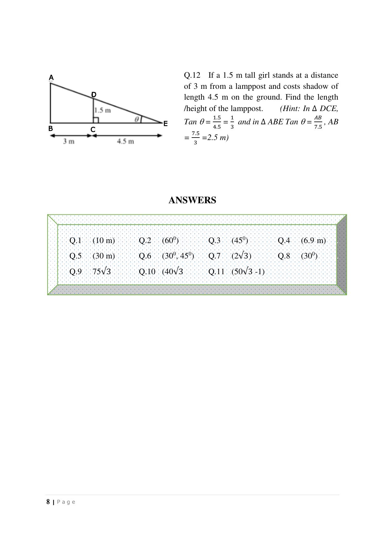 JKBOSE Class 10 Maths: CHAPTER 9 Applications of Trigonometry Question Bank - Page 8