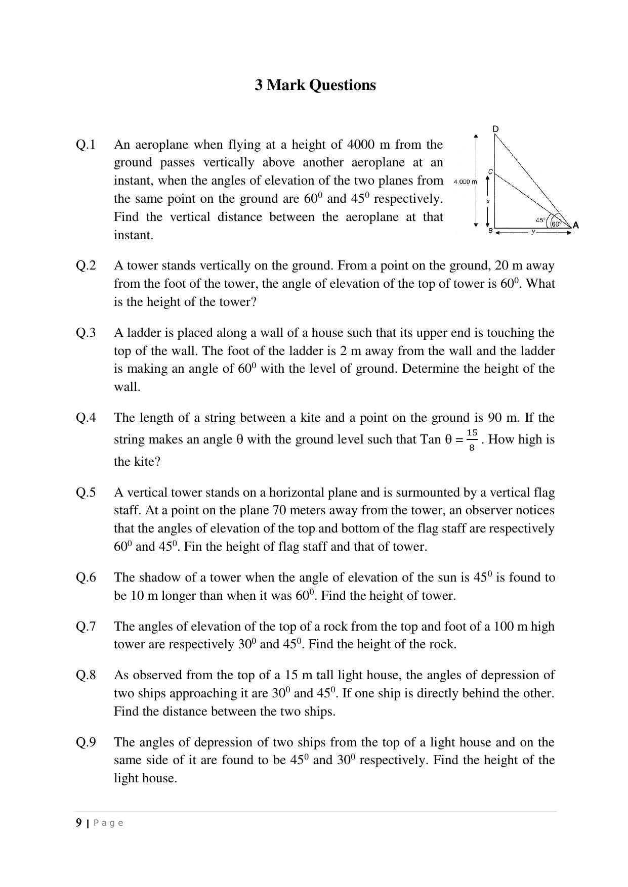 JKBOSE Class 10 Maths: CHAPTER 9 Applications of Trigonometry Question Bank - Page 9