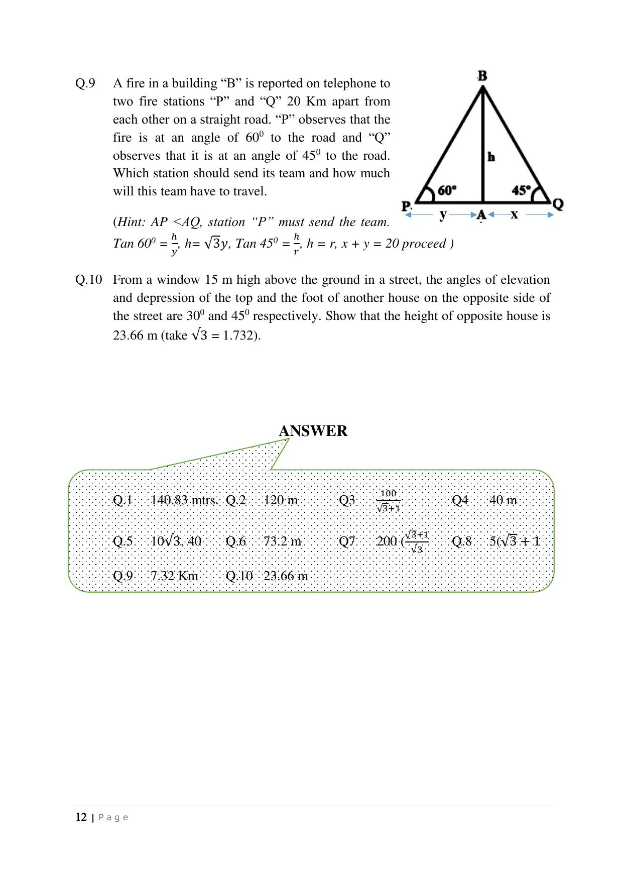 JKBOSE Class 10 Maths: CHAPTER 9 Applications of Trigonometry Question Bank - Page 12