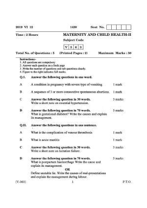 Goa Board Class 12 Maternity and Child Health - II  June 2019 (June 2019) Question Paper