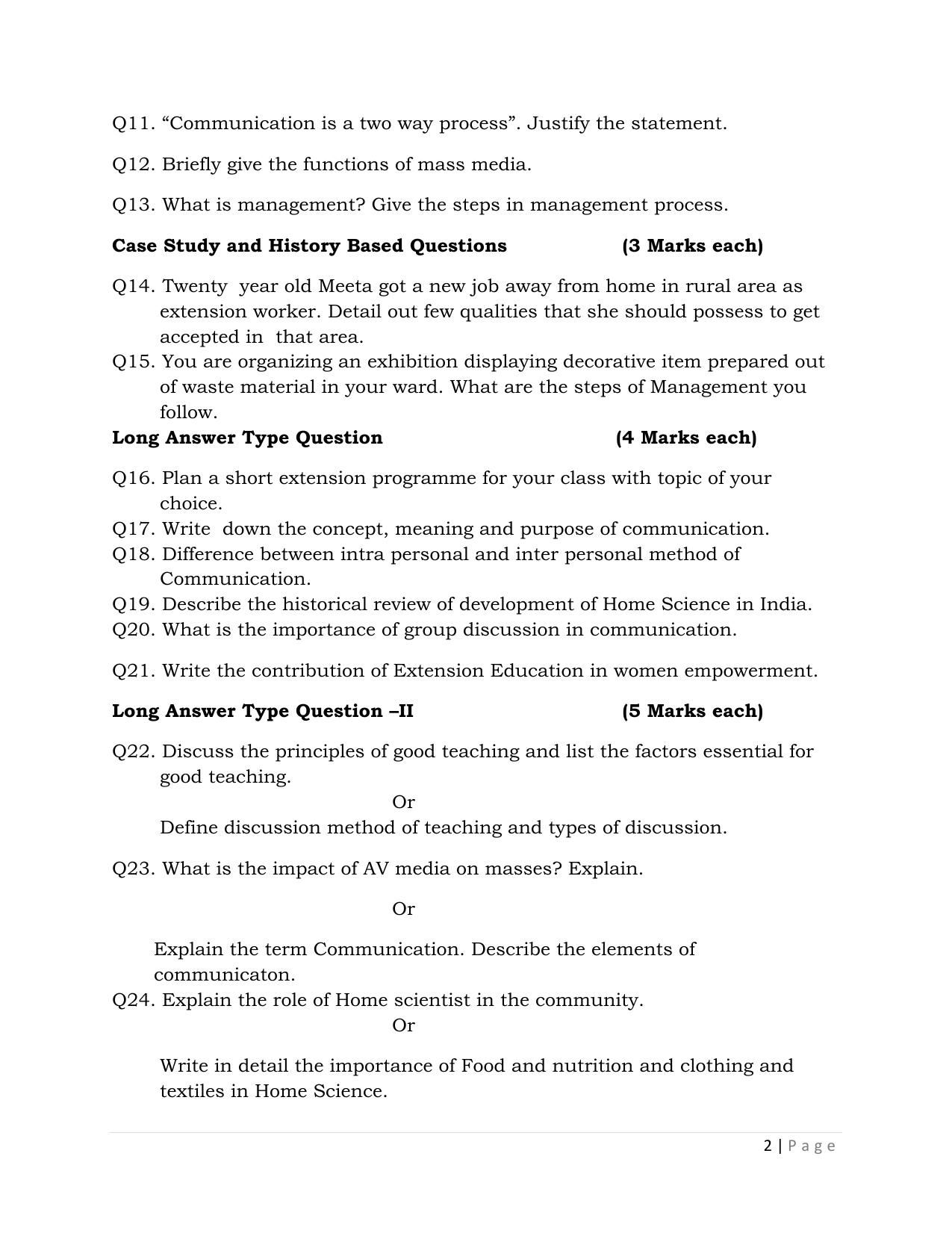 JKBOSE Class 12 Extension Education Model Question Paper - Page 2