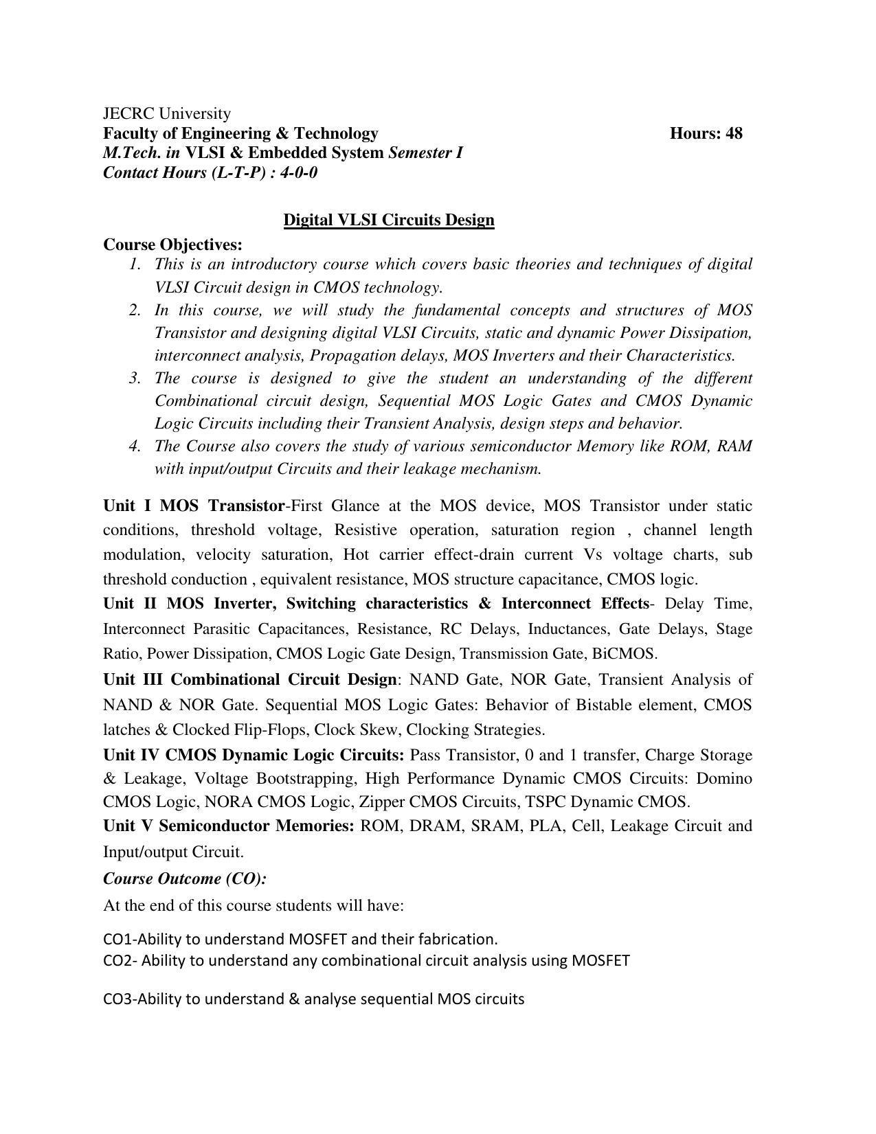 JECRC Jaipur M Tech - VLSI & Embedded System Syllabus - Page 6