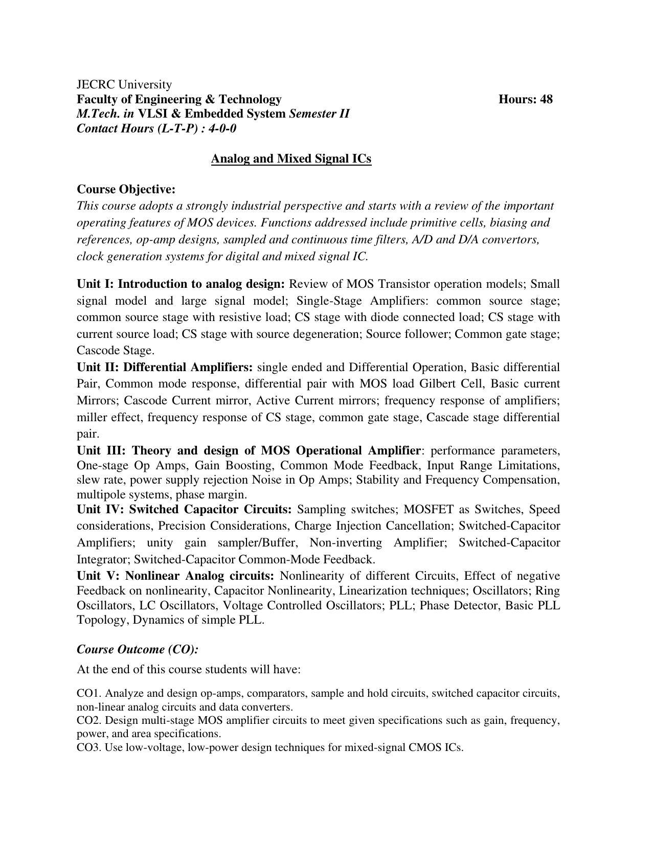 JECRC Jaipur M Tech - VLSI & Embedded System Syllabus - Page 18