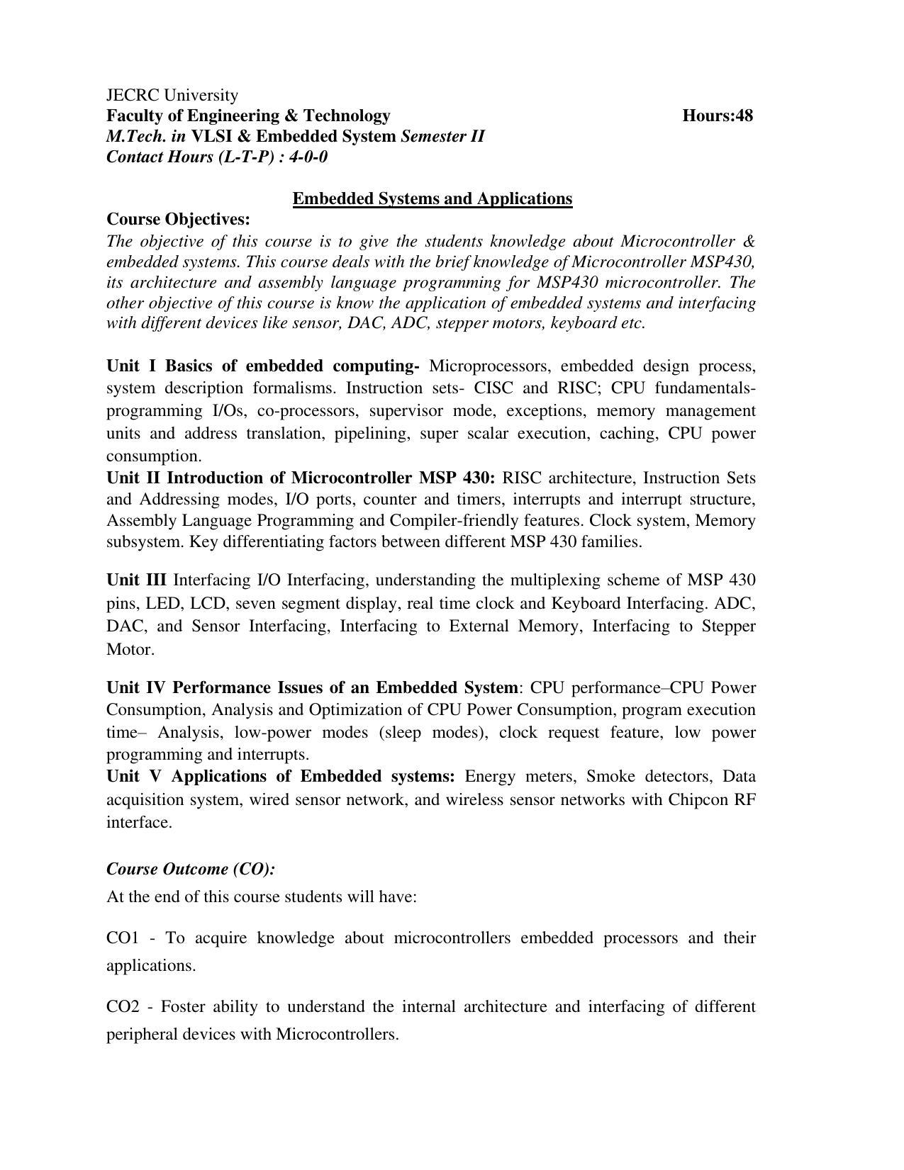 JECRC Jaipur M Tech - VLSI & Embedded System Syllabus - Page 25