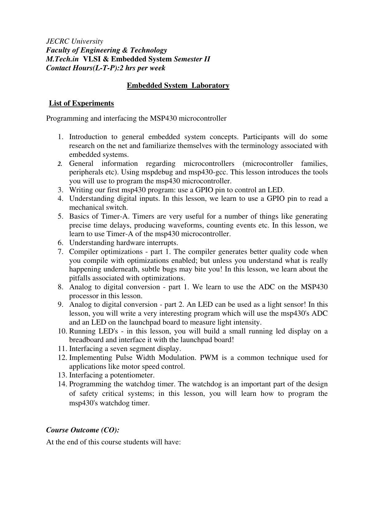 JECRC Jaipur M Tech - VLSI & Embedded System Syllabus - Page 27