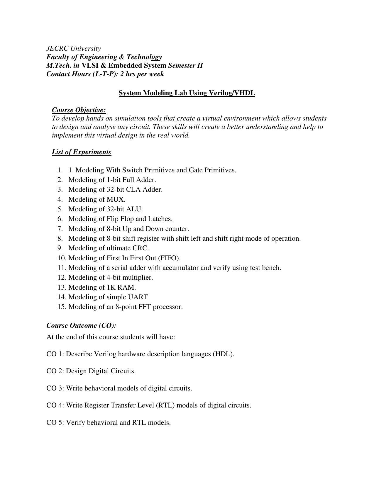 JECRC Jaipur M Tech - VLSI & Embedded System Syllabus - Page 29