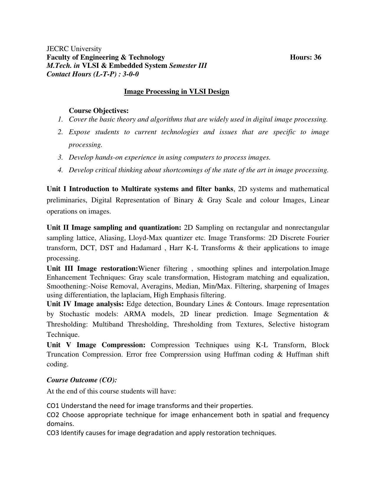 JECRC Jaipur M Tech - VLSI & Embedded System Syllabus - Page 36
