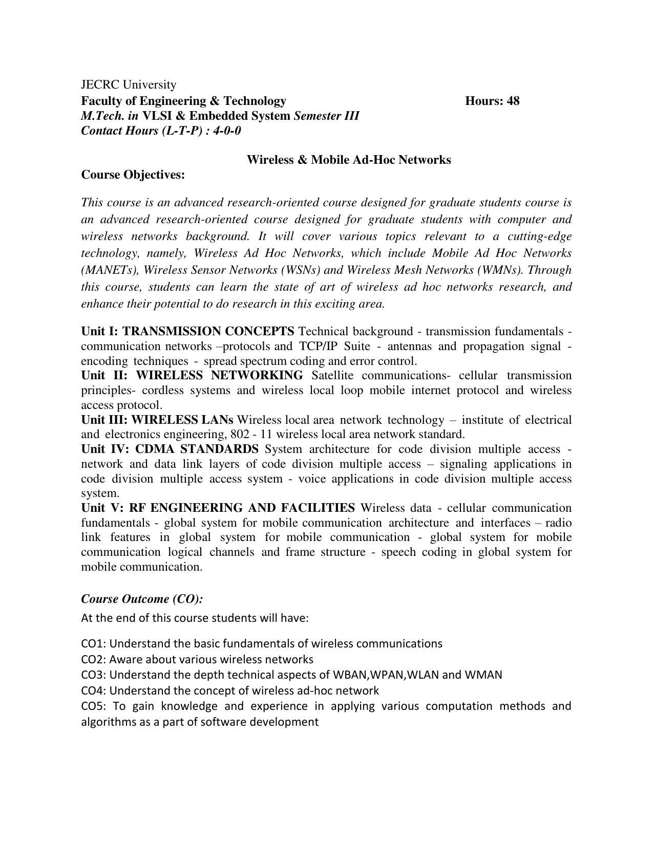 JECRC Jaipur M Tech - VLSI & Embedded System Syllabus - Page 38