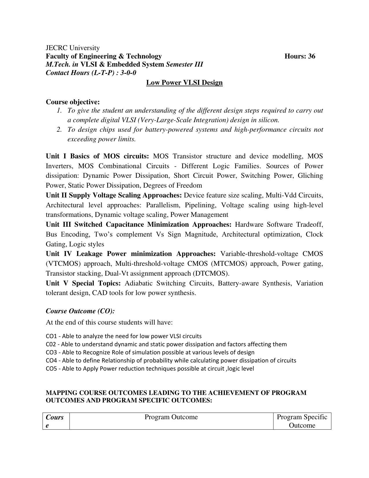 JECRC Jaipur M Tech - VLSI & Embedded System Syllabus - Page 42