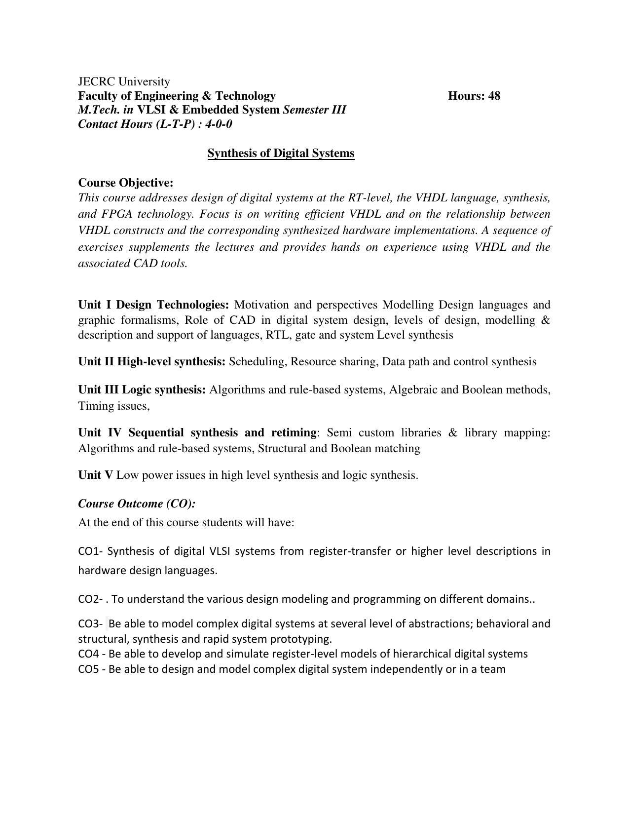 JECRC Jaipur M Tech - VLSI & Embedded System Syllabus - Page 50