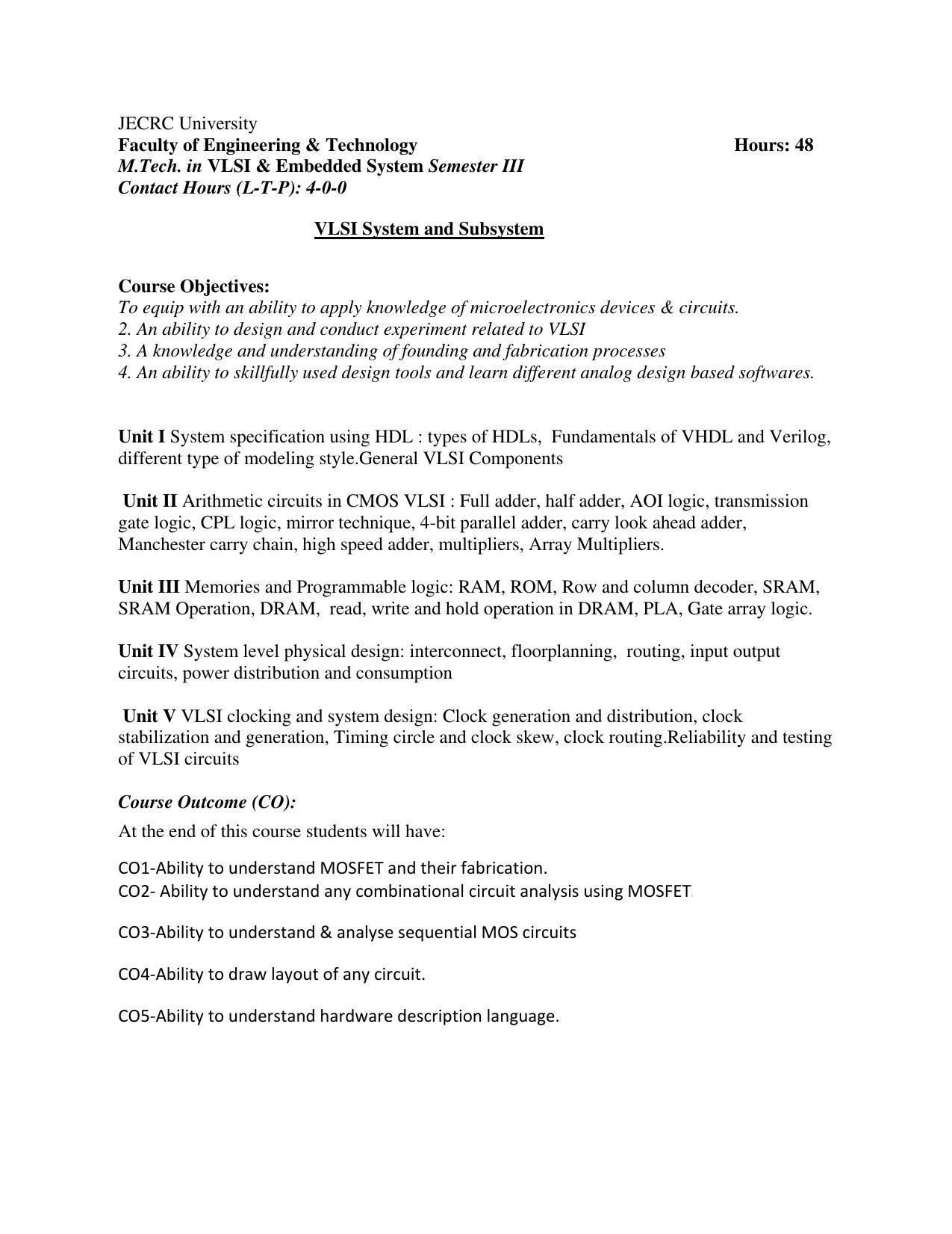 JECRC Jaipur M Tech - VLSI & Embedded System Syllabus - Page 52