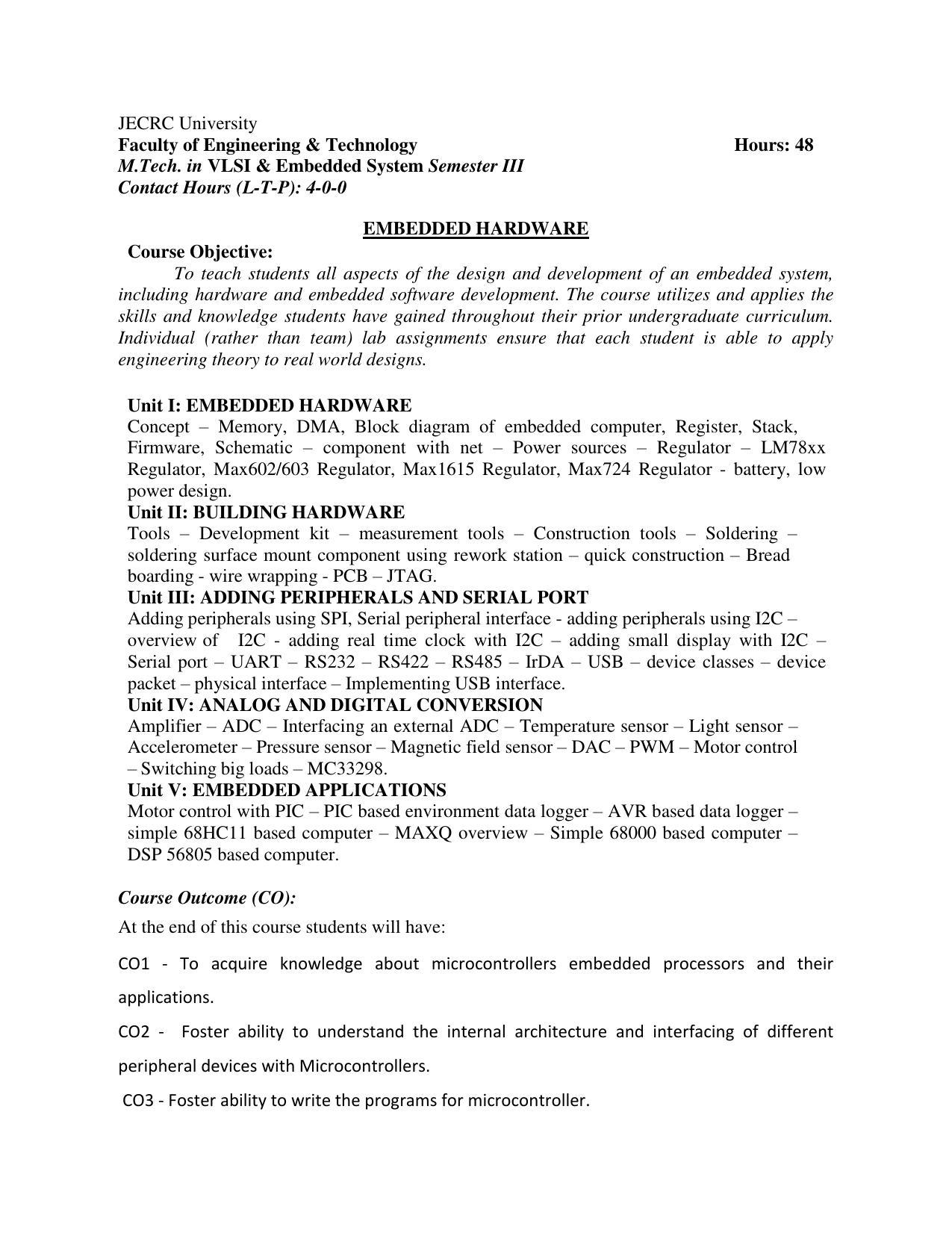 JECRC Jaipur M Tech - VLSI & Embedded System Syllabus - Page 58