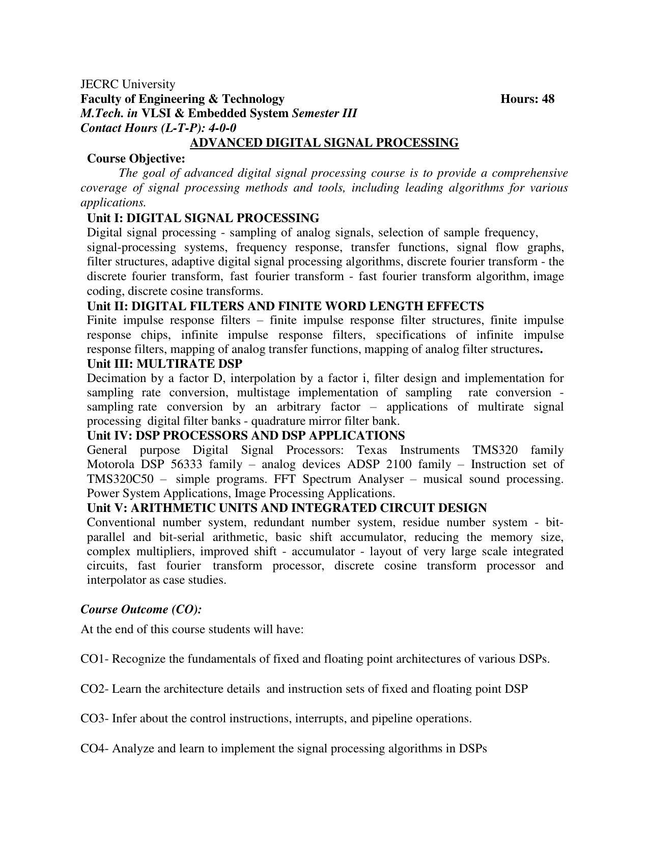 JECRC Jaipur M Tech - VLSI & Embedded System Syllabus - Page 62