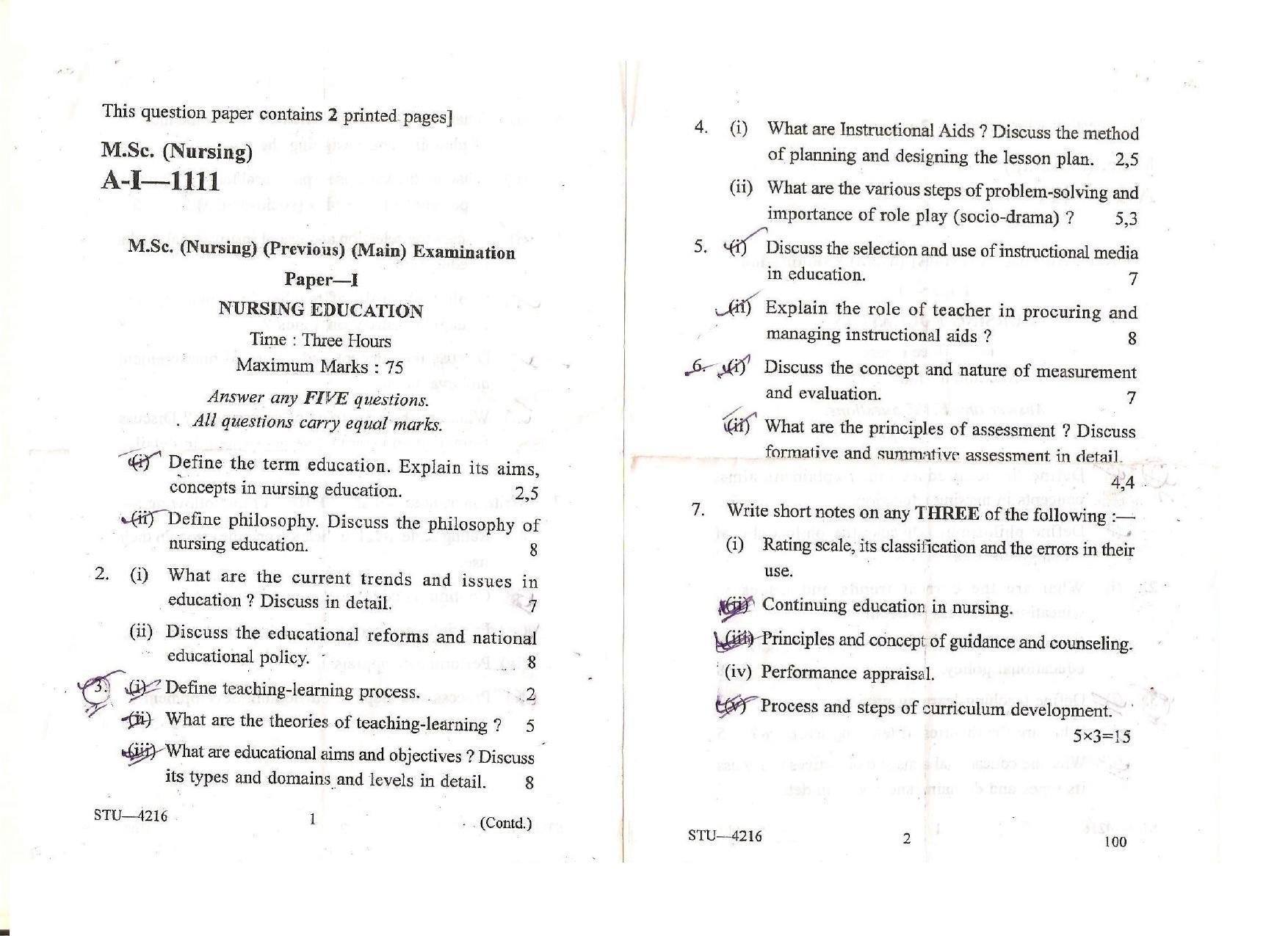 UHS M.Sc Nursing (Pervious) 2013 Question Paper - Page 1