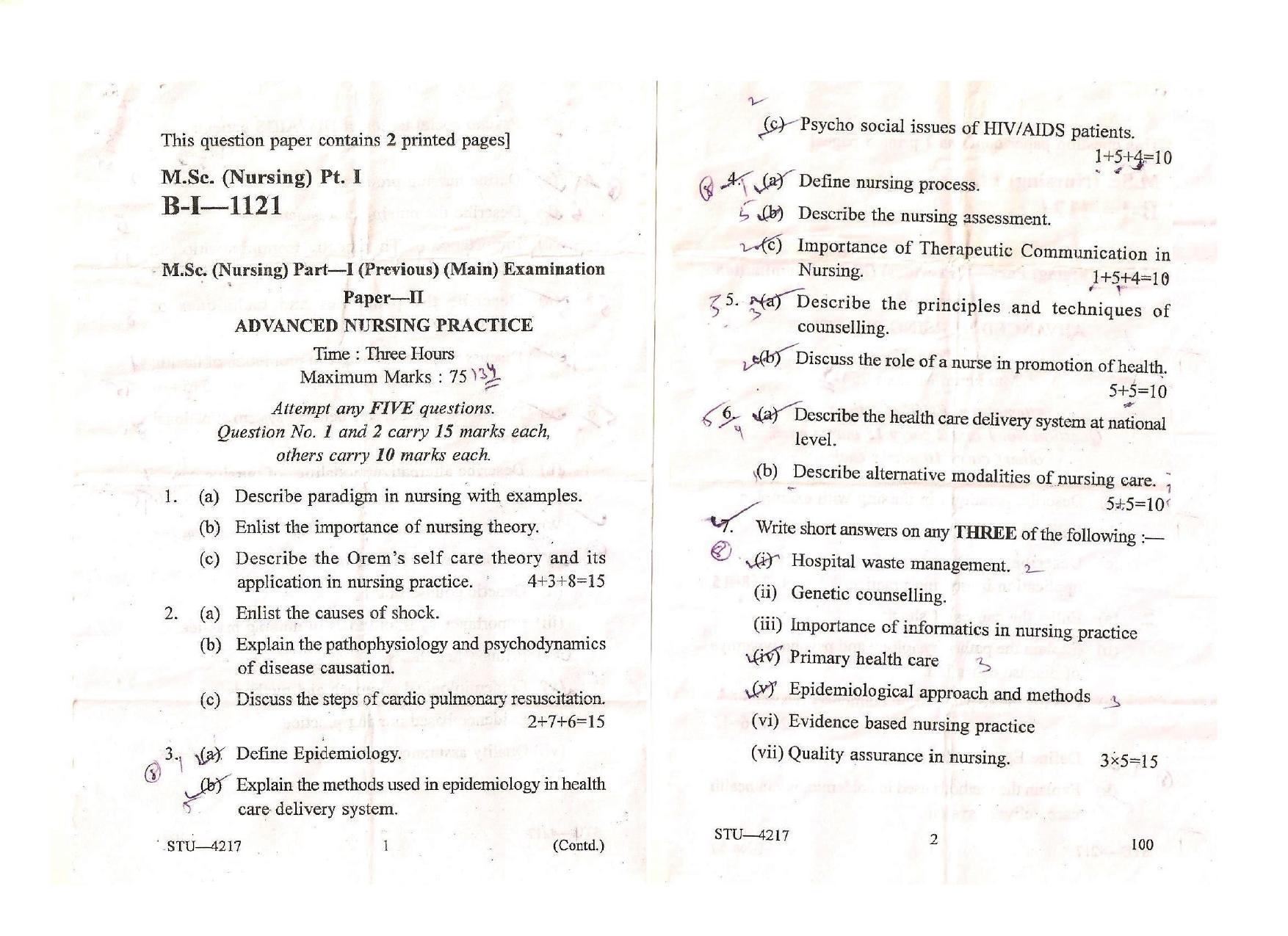 UHS M.Sc Nursing (Pervious) 2013 Question Paper - Page 2