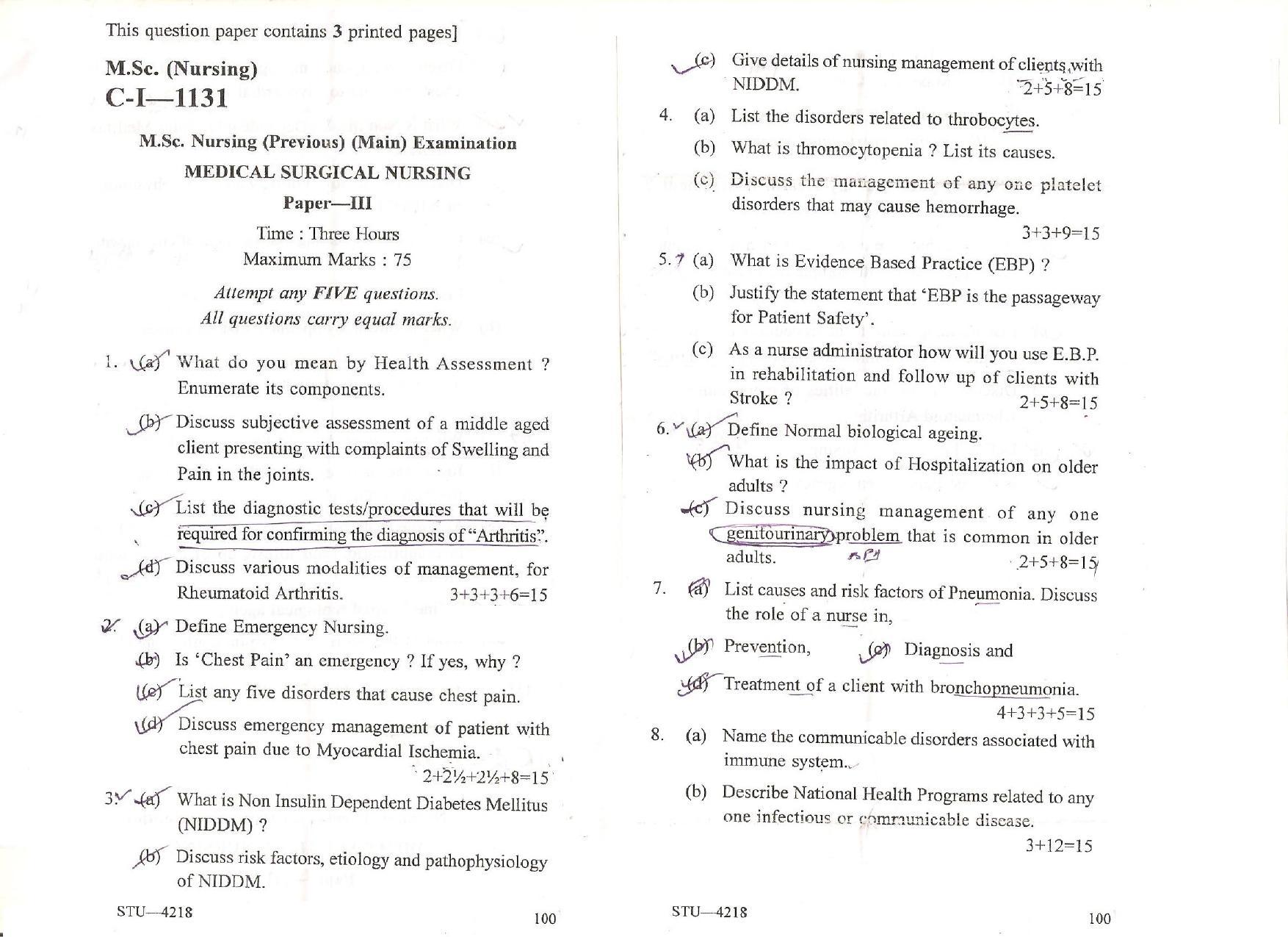 UHS M.Sc Nursing (Pervious) 2013 Question Paper - Page 3