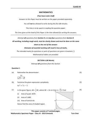 ICSE Class 9 Maths Sample Paper