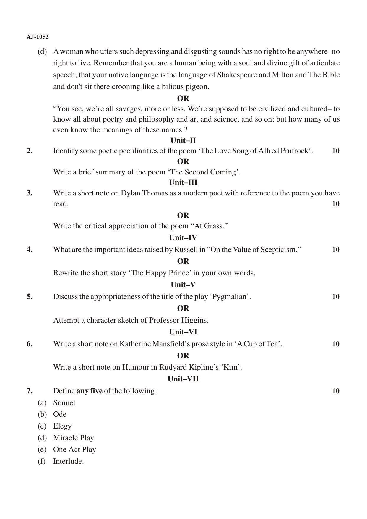 Bilaspur University Question Paper 2021-2022:B.A. Part-II (Two) English Literature Paper 1 - Page 2