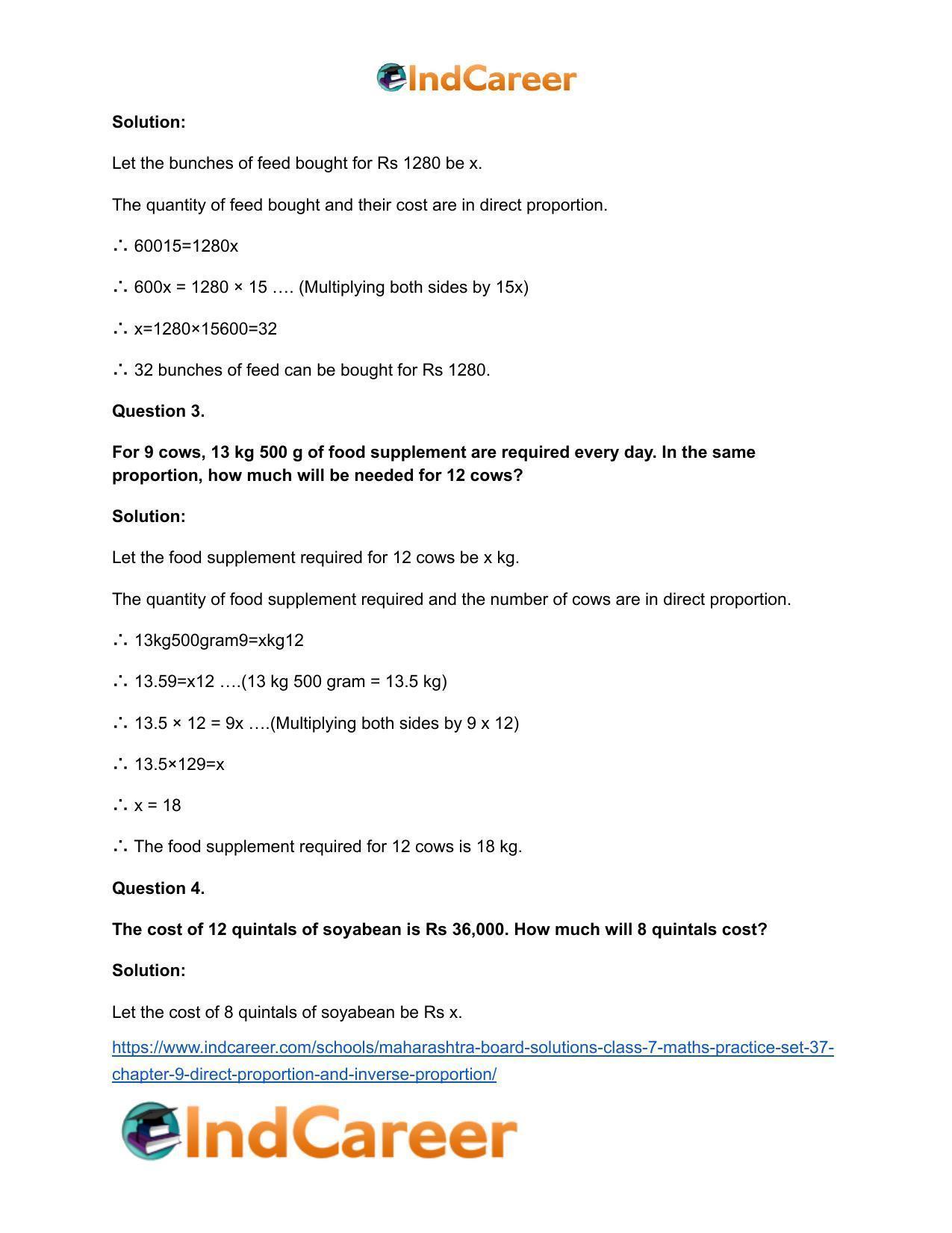 Maharashtra Board Solutions Class 7-Maths (Practice Set 37): Chapter 9- Direct Proportion and Inverse Proportion - Page 3