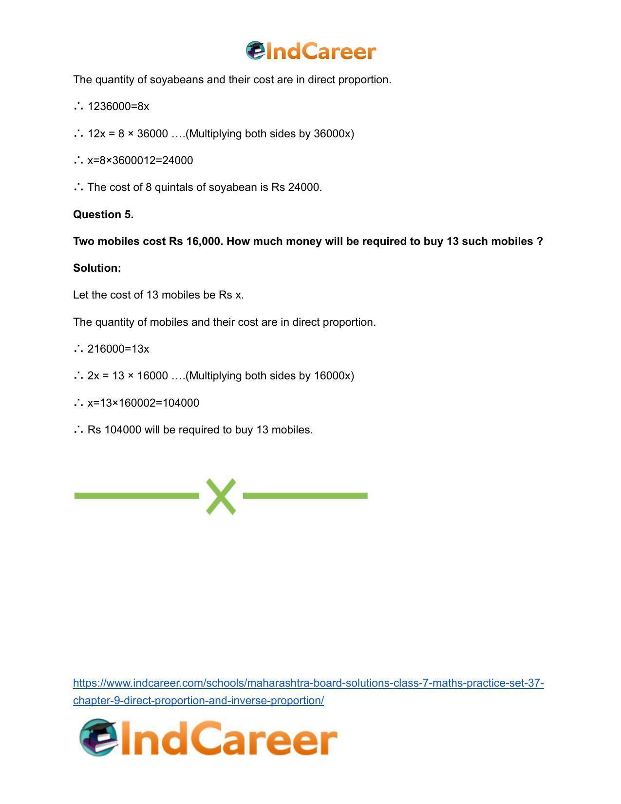 Maharashtra Board Solutions Class 7-Maths (Practice Set 37): Chapter 9- Direct Proportion and Inverse Proportion - Page 4