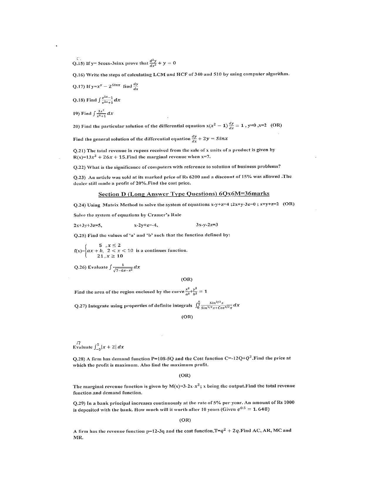 JKBOSE Class 12 Business Mathematics Model Question Paper 2023 - Page 3