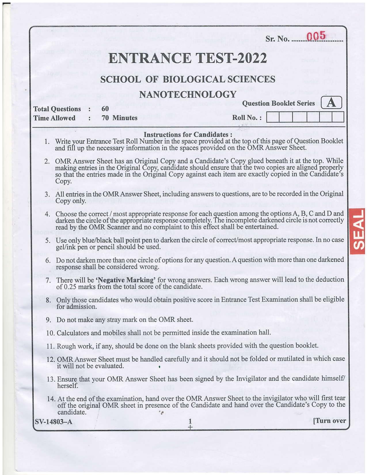 KUET 2023 M.Sc. Nanotechnology Question Paper - Page 13