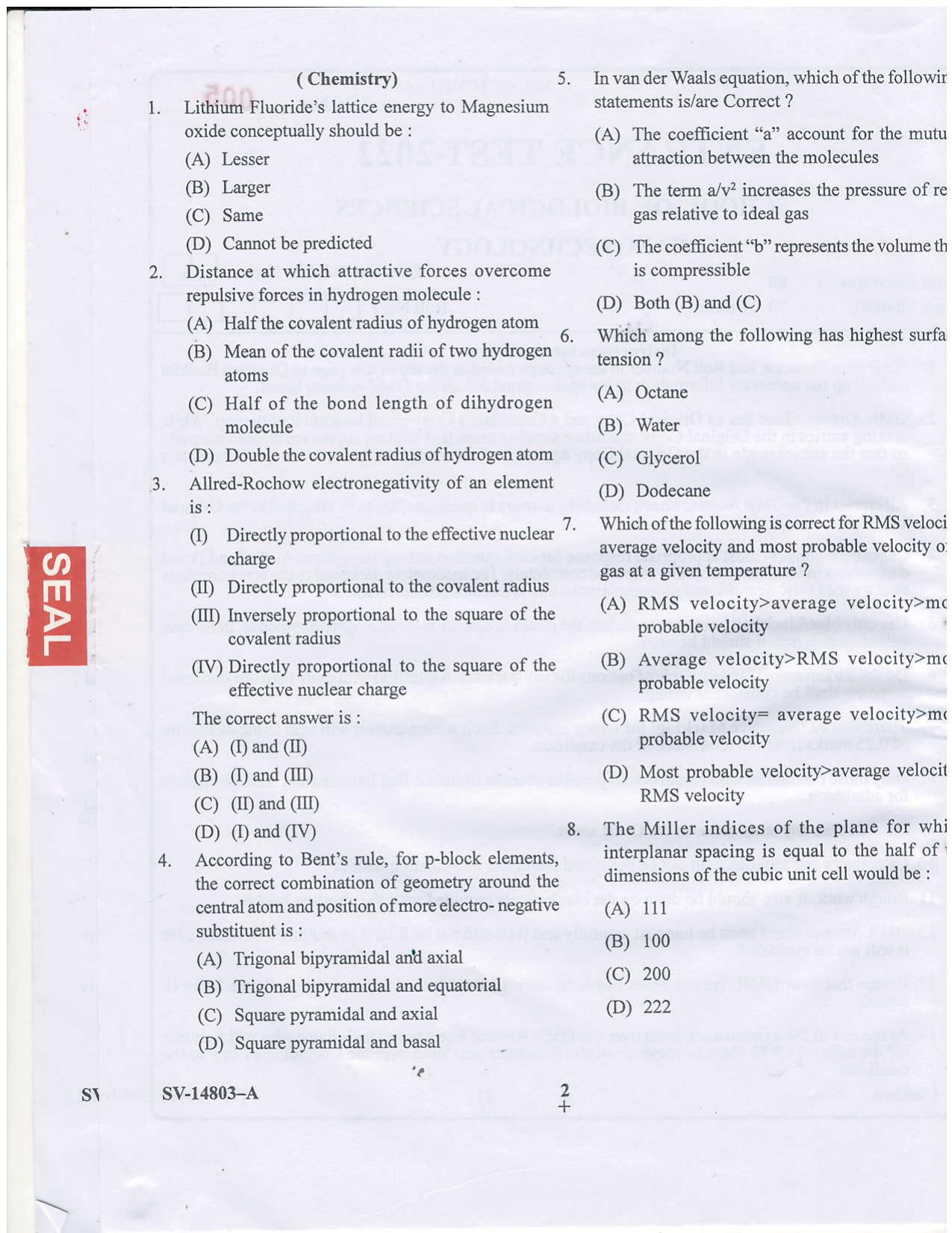 KUET 2023 M.Sc. Nanotechnology Question Paper - Page 14