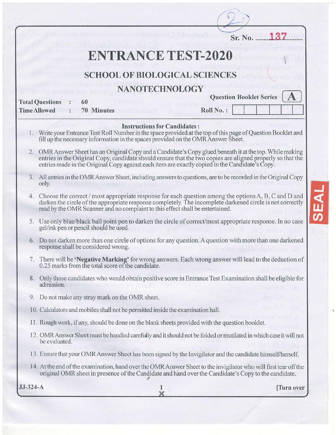 KUET 2023 M.Sc. Nanotechnology Question Paper - Page 39