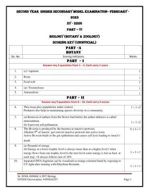 Kerala Plus Two 2023 Biology Model Answer Key
