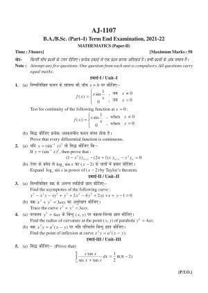 Bilaspur University Question Paper 2021-2022:B.A. Part-I (One) (Private) Mathematics Paper 2