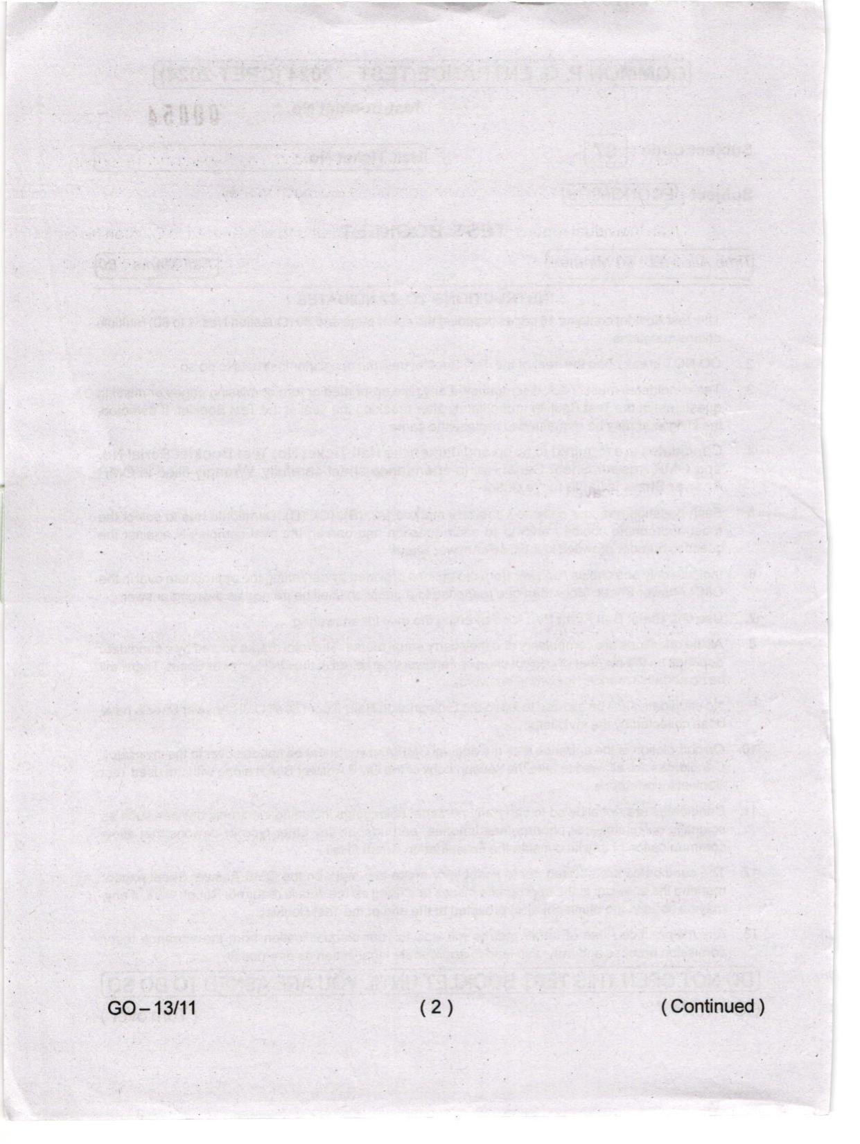 Odisha CPET 2024 ECONOMICS Question Paper - Page 2