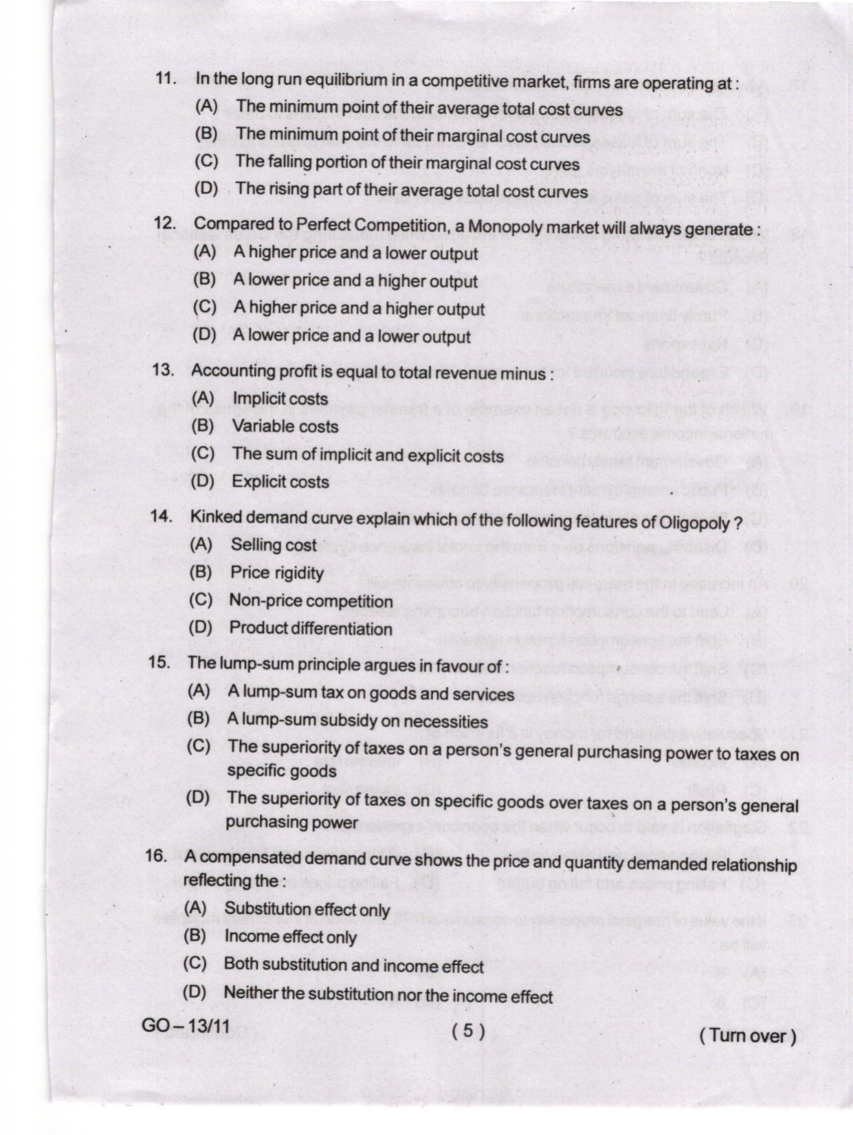 Odisha CPET 2024 ECONOMICS Question Paper - Page 5