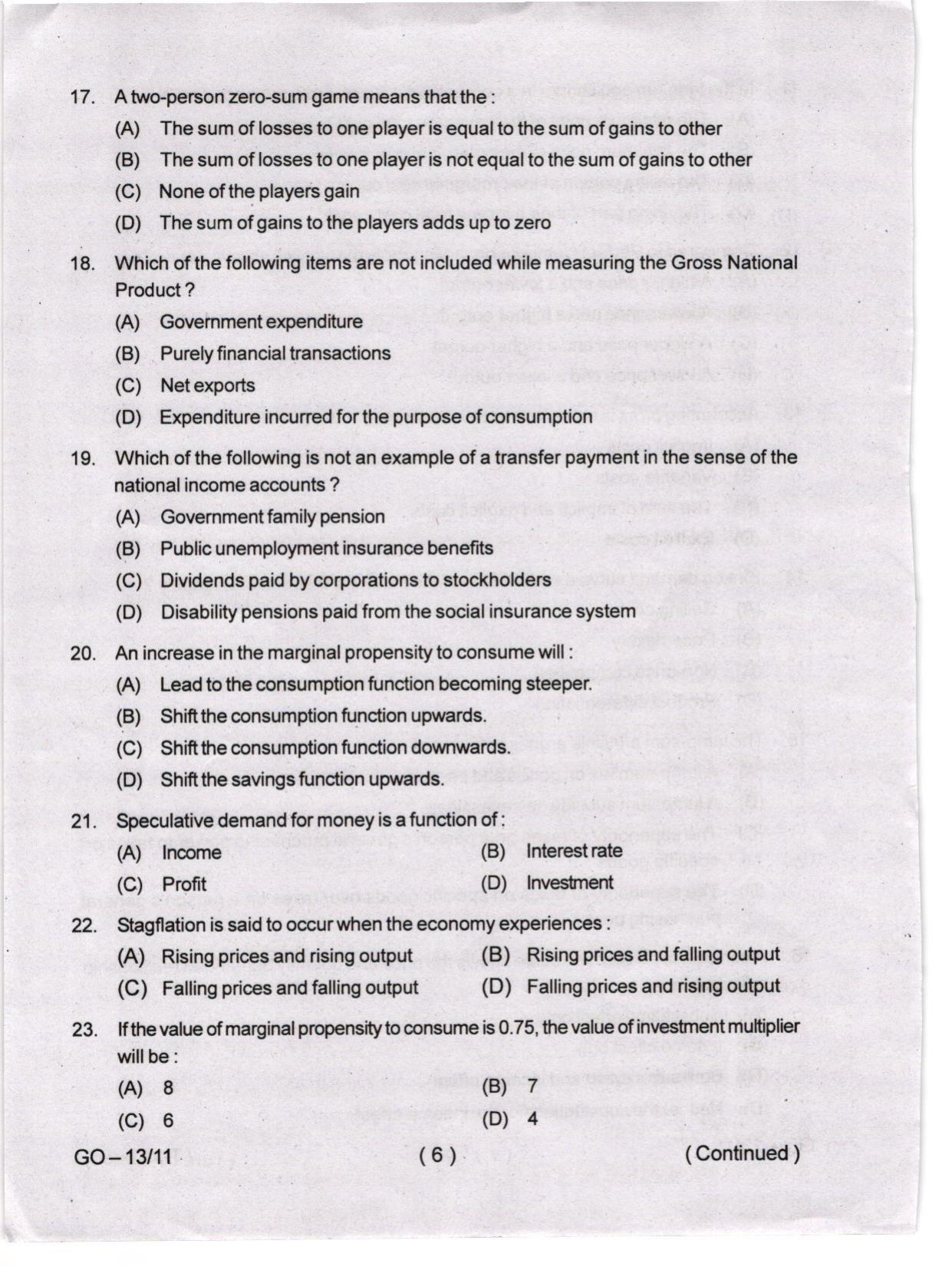 Odisha CPET 2024 ECONOMICS Question Paper - Page 6
