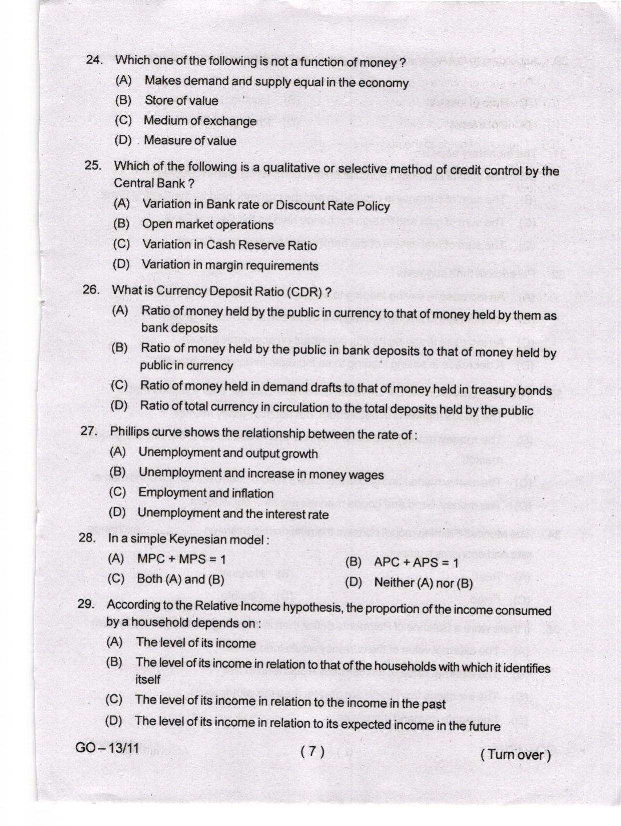 Odisha CPET 2024 ECONOMICS Question Paper - Page 7