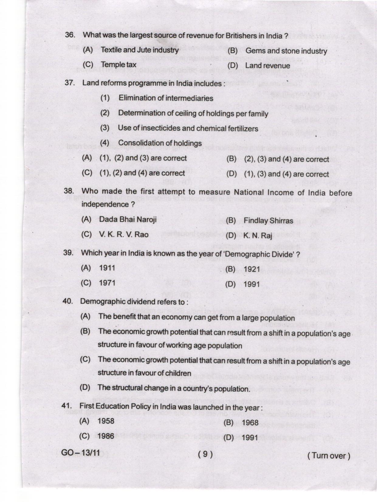 Odisha CPET 2024 ECONOMICS Question Paper - Page 9