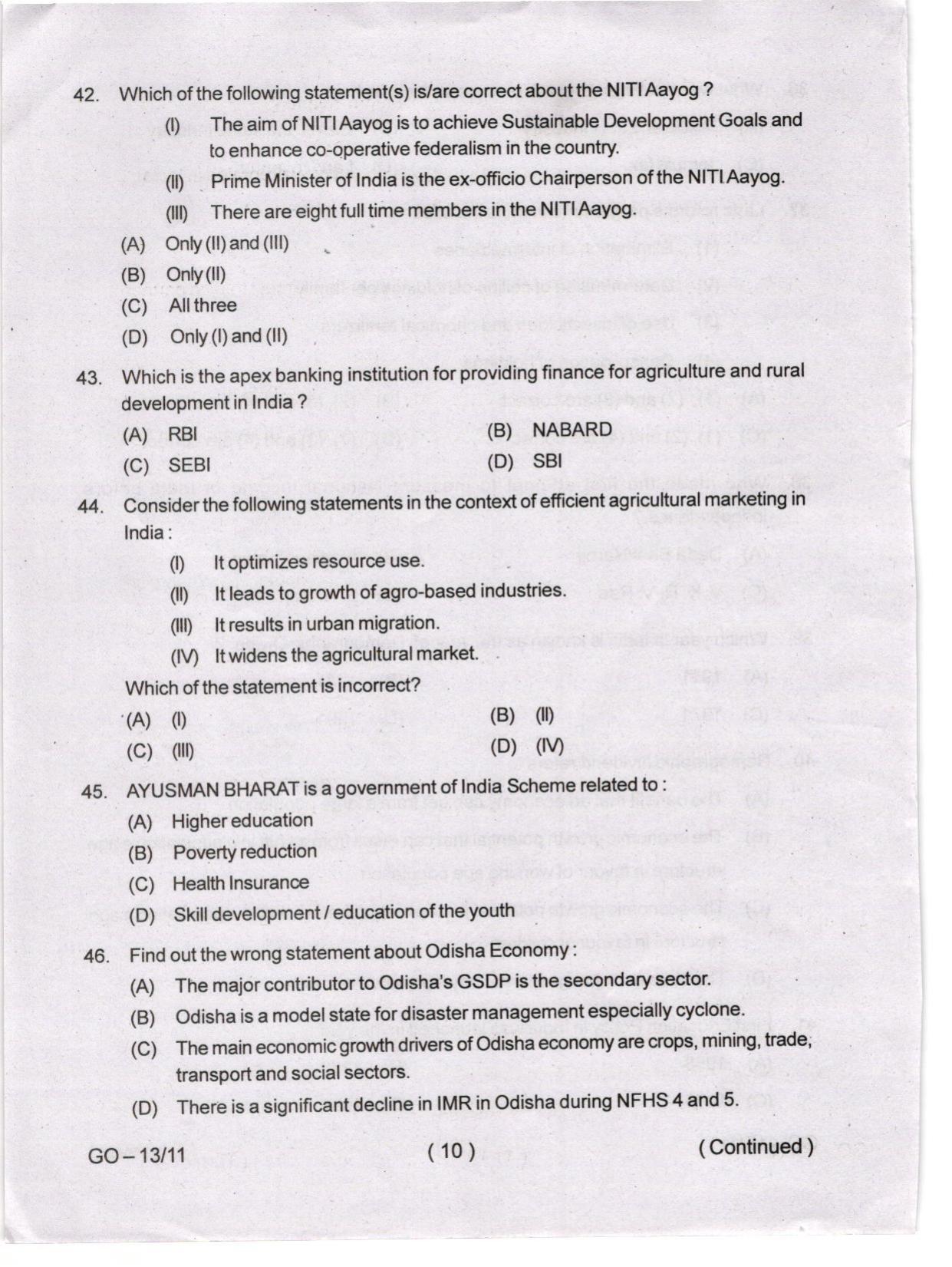 Odisha CPET 2024 ECONOMICS Question Paper - Page 10