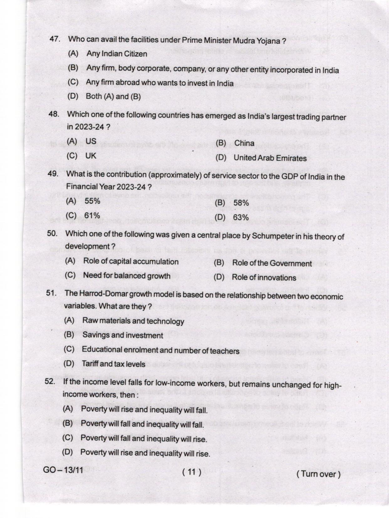 Odisha CPET 2024 ECONOMICS Question Paper - Page 11