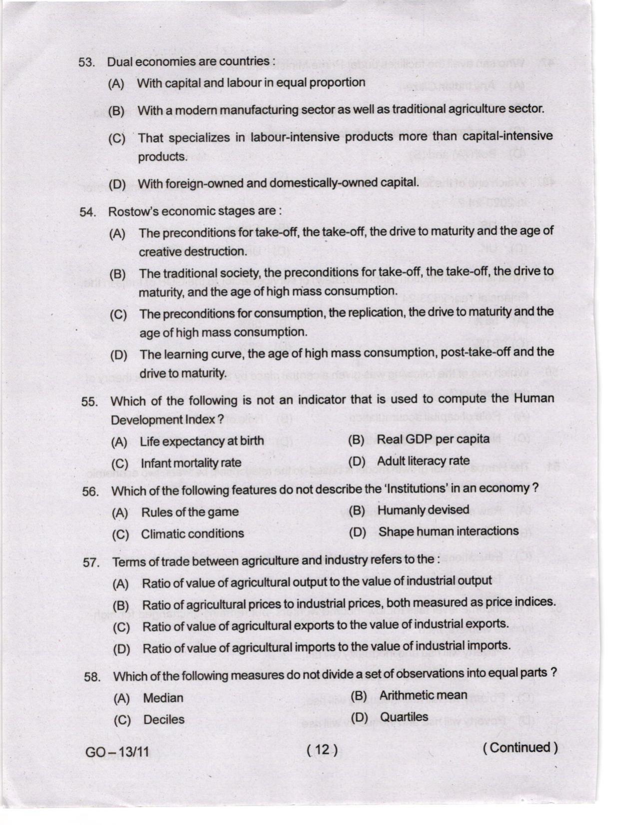 Odisha CPET 2024 ECONOMICS Question Paper - Page 12