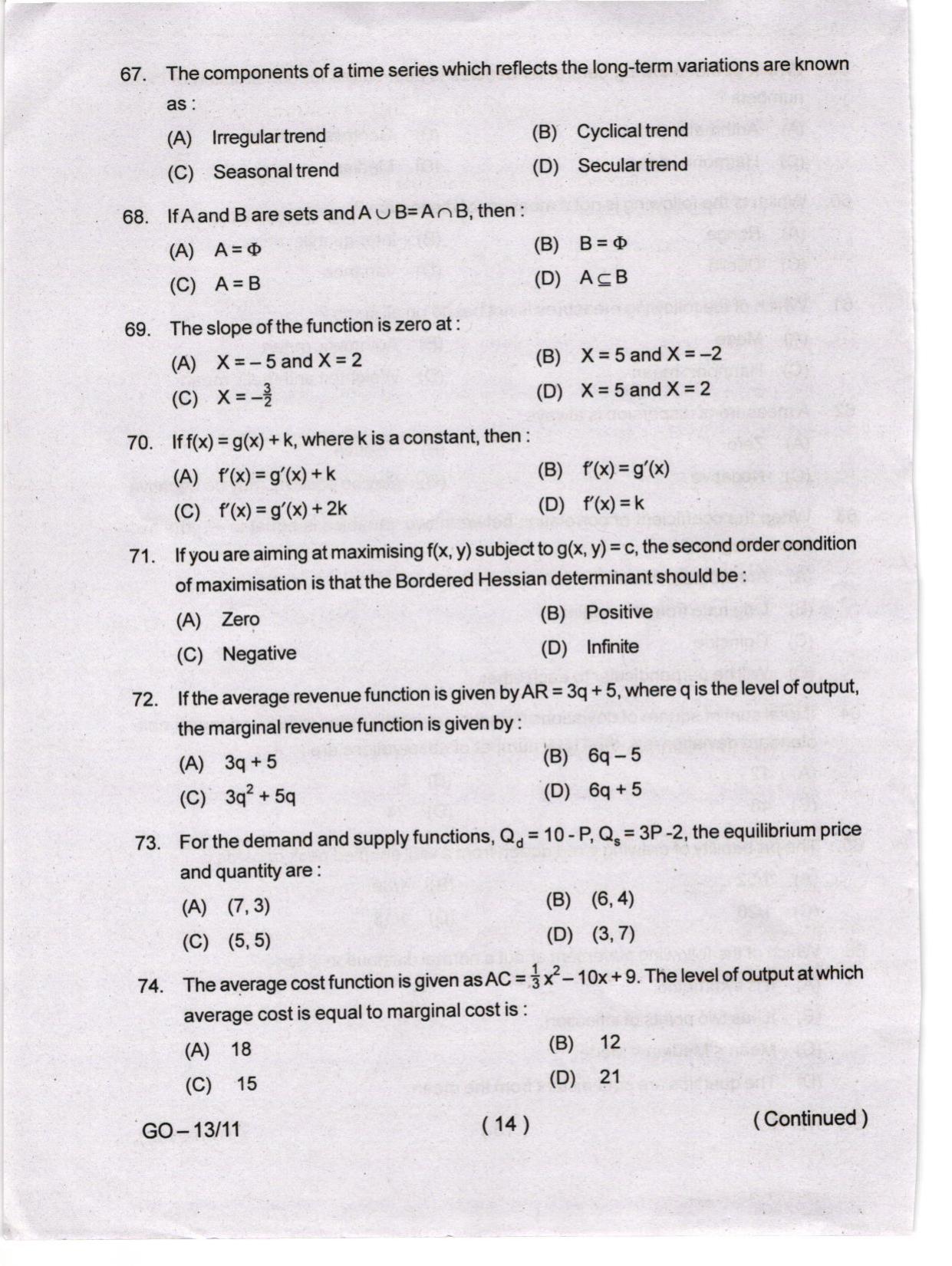 Odisha CPET 2024 ECONOMICS Question Paper - Page 14