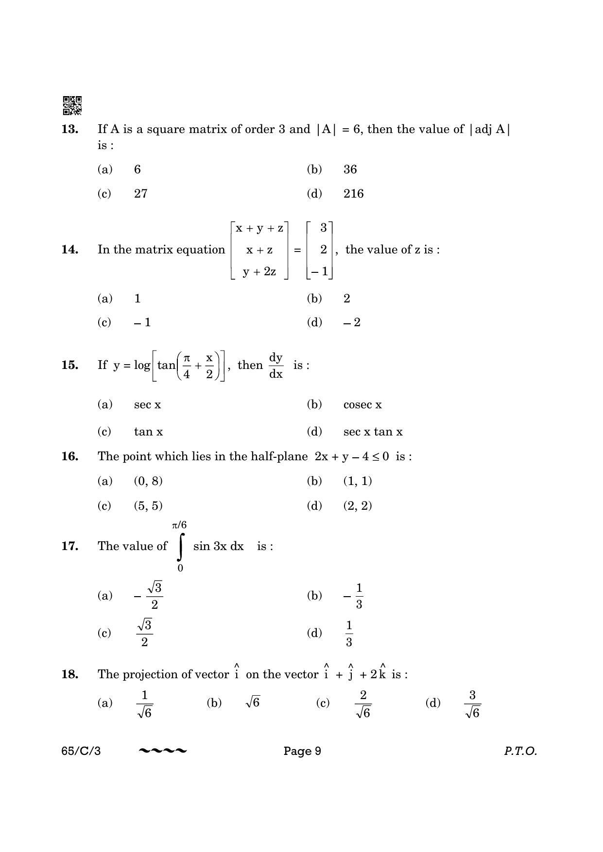 CBSE Class 12 65-3- Mathematics 2023 (Compartment) Question Paper - Page 9