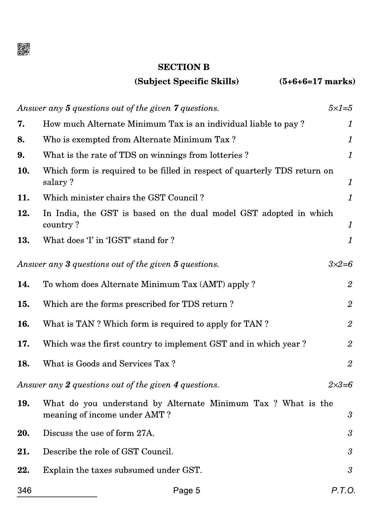 CBSE Class 12 346 Taxation 2022 Compartment Question Paper - Page 5