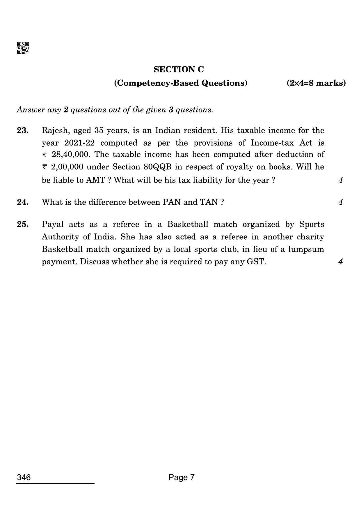 CBSE Class 12 346 Taxation 2022 Compartment Question Paper - Page 7
